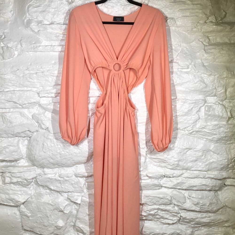 Vici long sleeve gown in light pink.